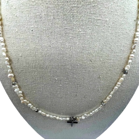 Vintage Sterling Silver Cross Necklace With Rice Pearls.  A13 - Picture 2 of 12